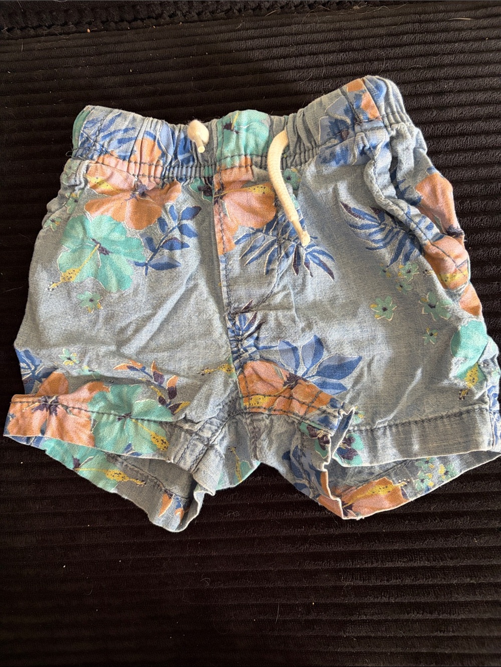 Light Blue Floral Drawstring Shorts